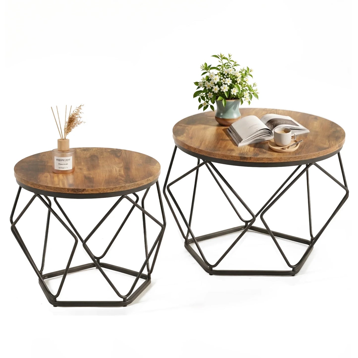 JHK Round Geometric Nested Coffee Table Set For Living Room