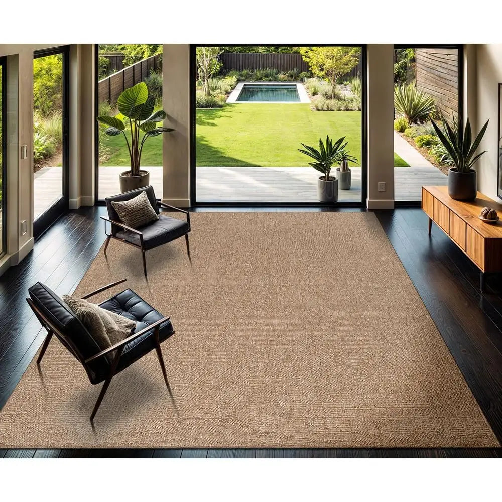 Woven Indoor Outdoor Area Rug Featuring Boho Scenic Pattern