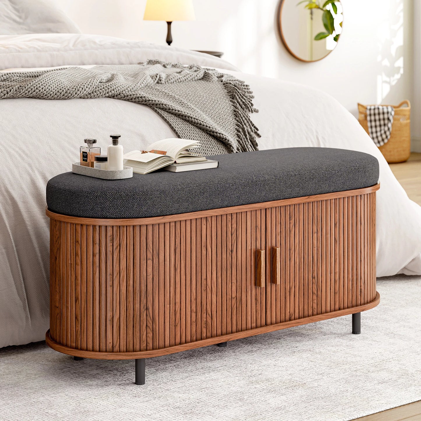 Three Tier Wooden Shoe Storage Bench With Cushioned Seat