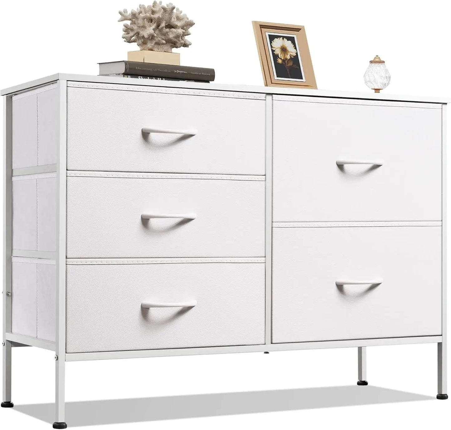 JHK Modern Fabric Storage Dresser With Five Metal Drawers