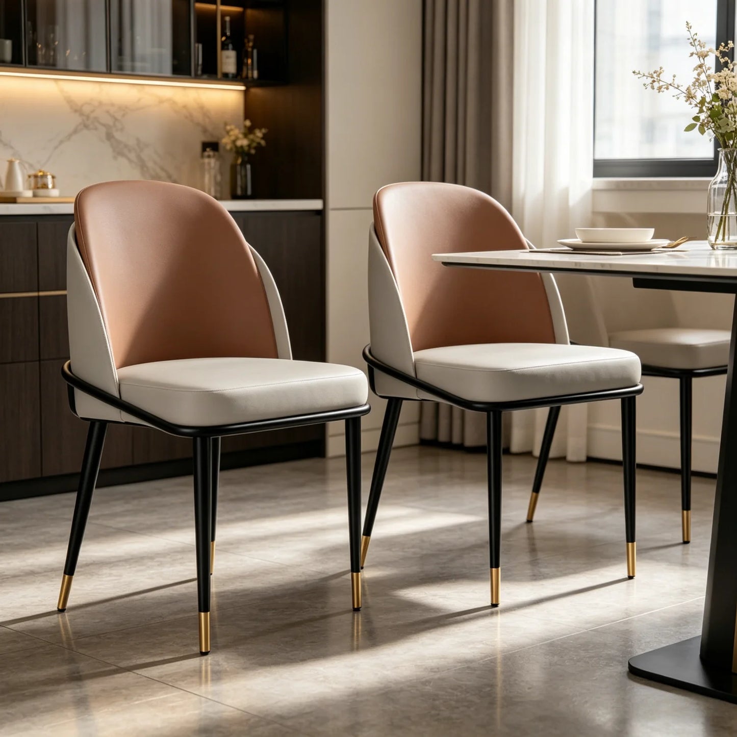 Modern Upholstered Dining Chairs With Microfiber Silicone Leather Metal Frame