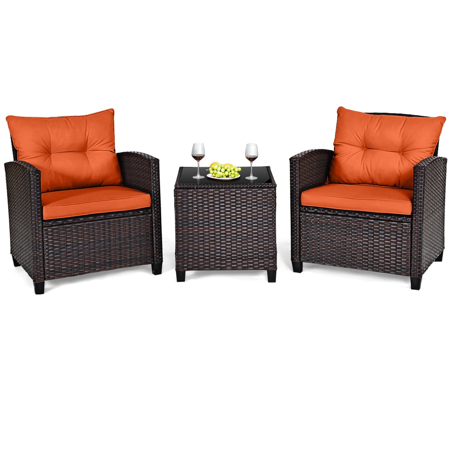 Homasis Outdoor Rattan Furniture Cushioned Conversation Set