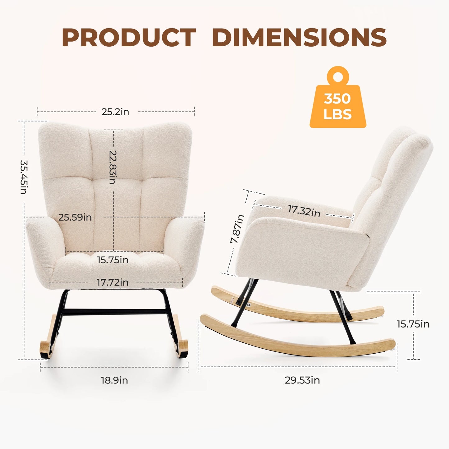 JHK Saucer Rocking Chair With High Backrest And Padded Seat