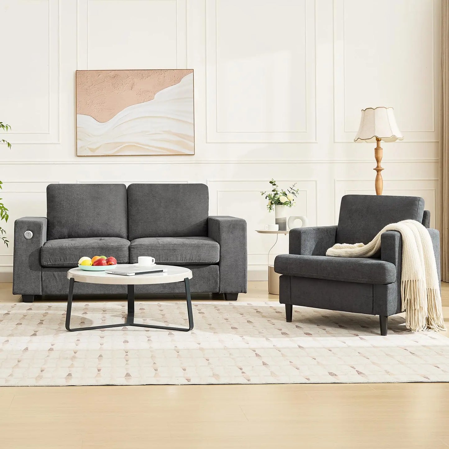 HiMISS Linen Upholstered Accent Chair With Solid Wood Legs