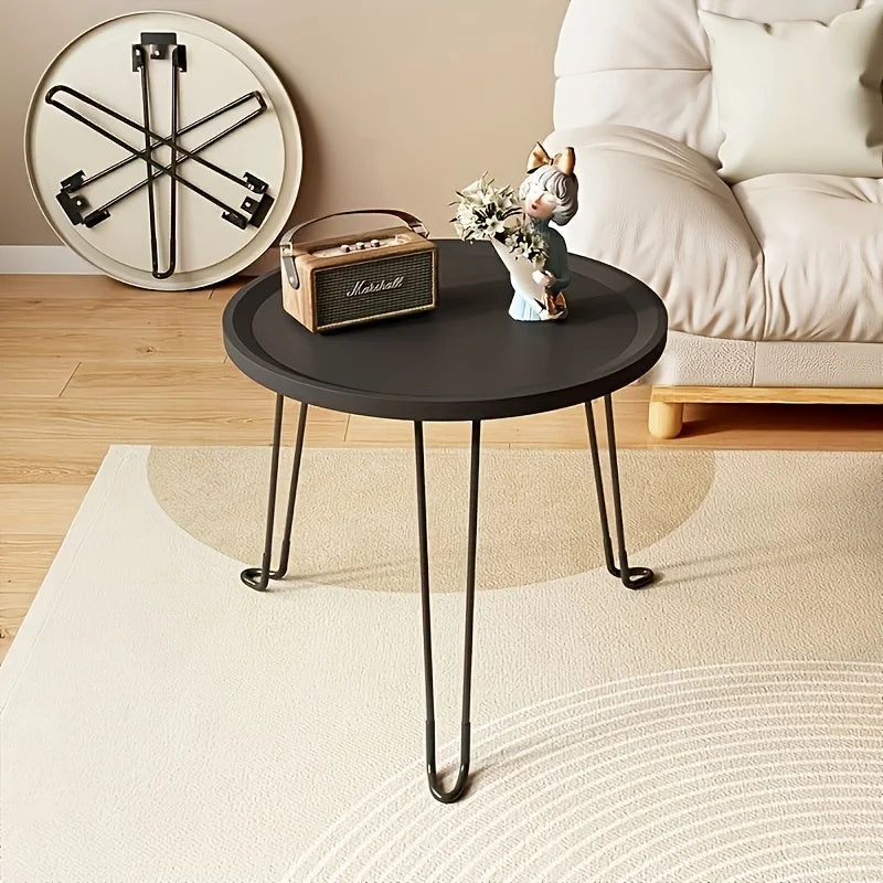 Foldable Metal Round Coffee Table For Living Room And Patios