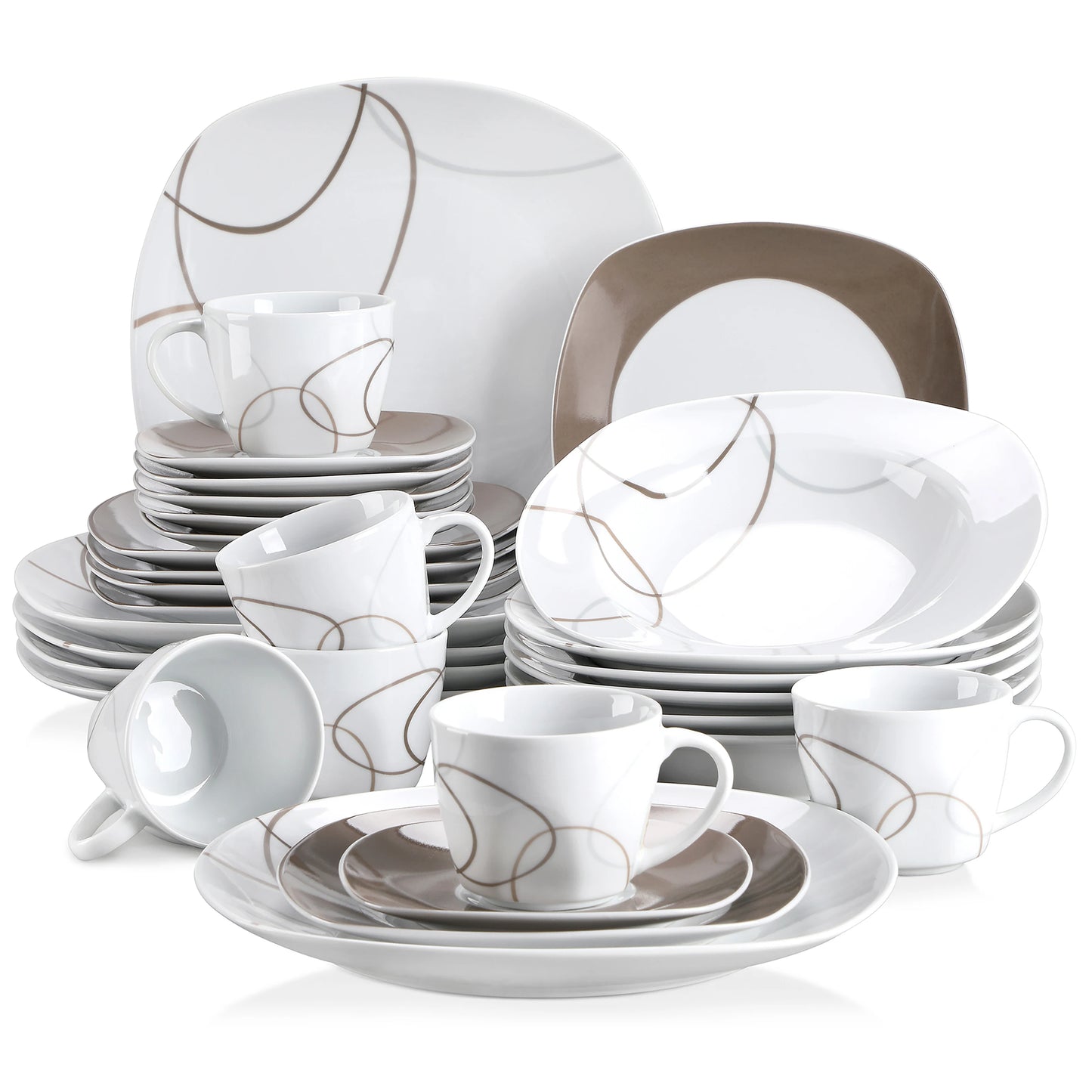 Malacasa Porcelain Dinnerware Set With Plates Cups And Saucers