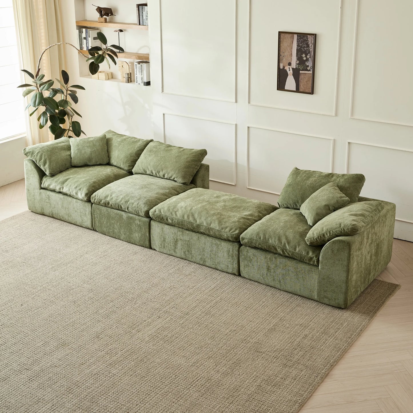 Yeflixvrau Modern Cloud L-Shaped Chenille Fabric Sofa Ottoman