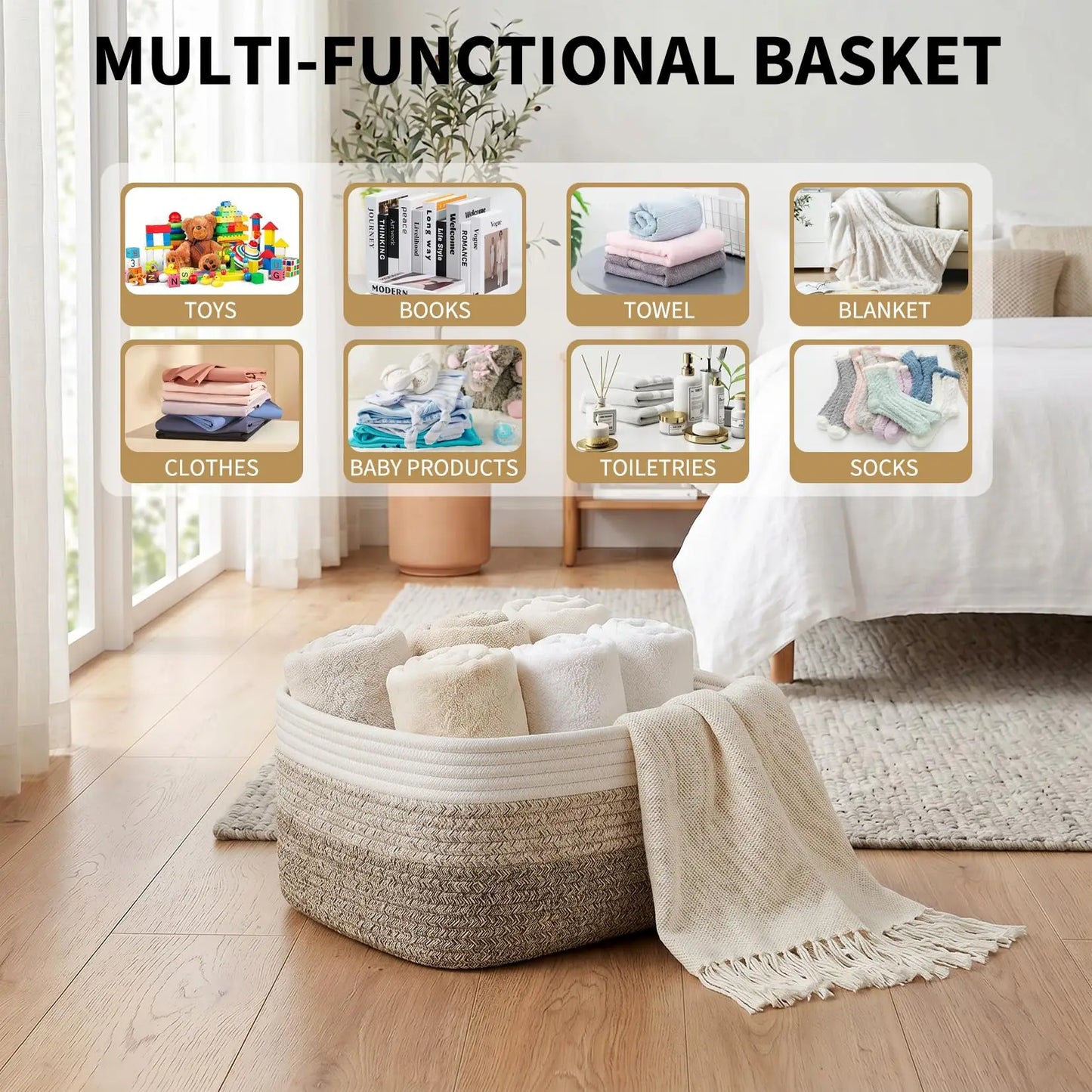 HiMISS Cotton Rope Woven Storage Baskets Shelf Organizer
