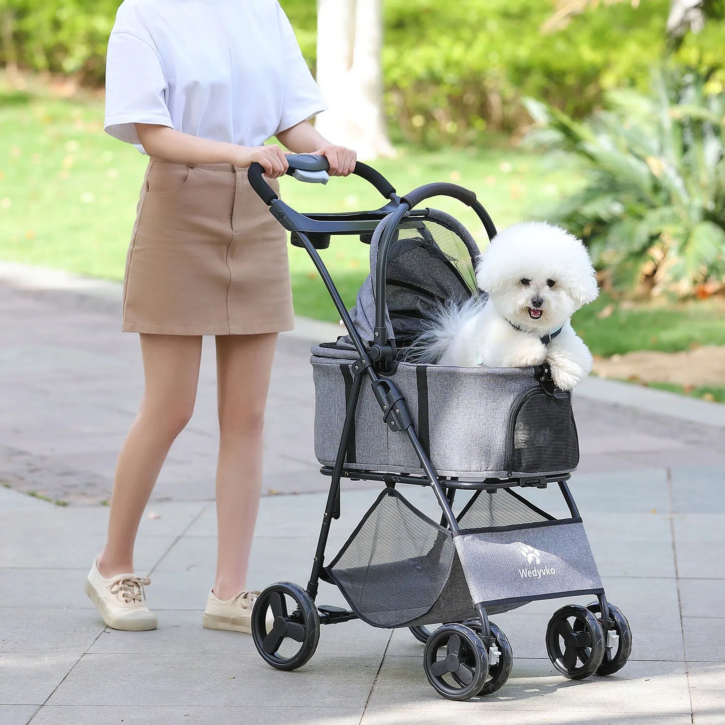 Compact Folding Pet Stroller With Removable Carrier For Dogs