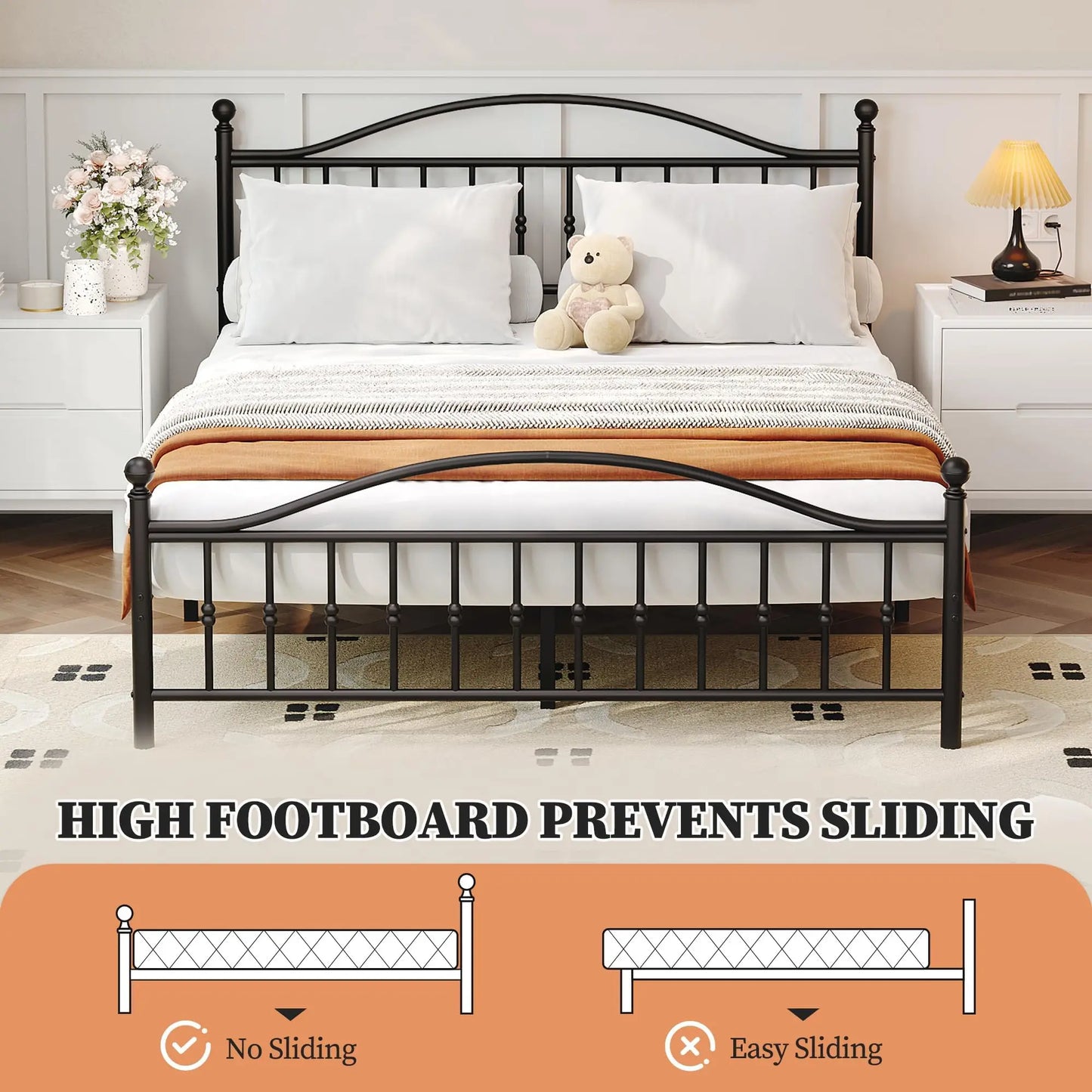 HiMiss Victorian Metal Bed Frame With Headboard And Footboard