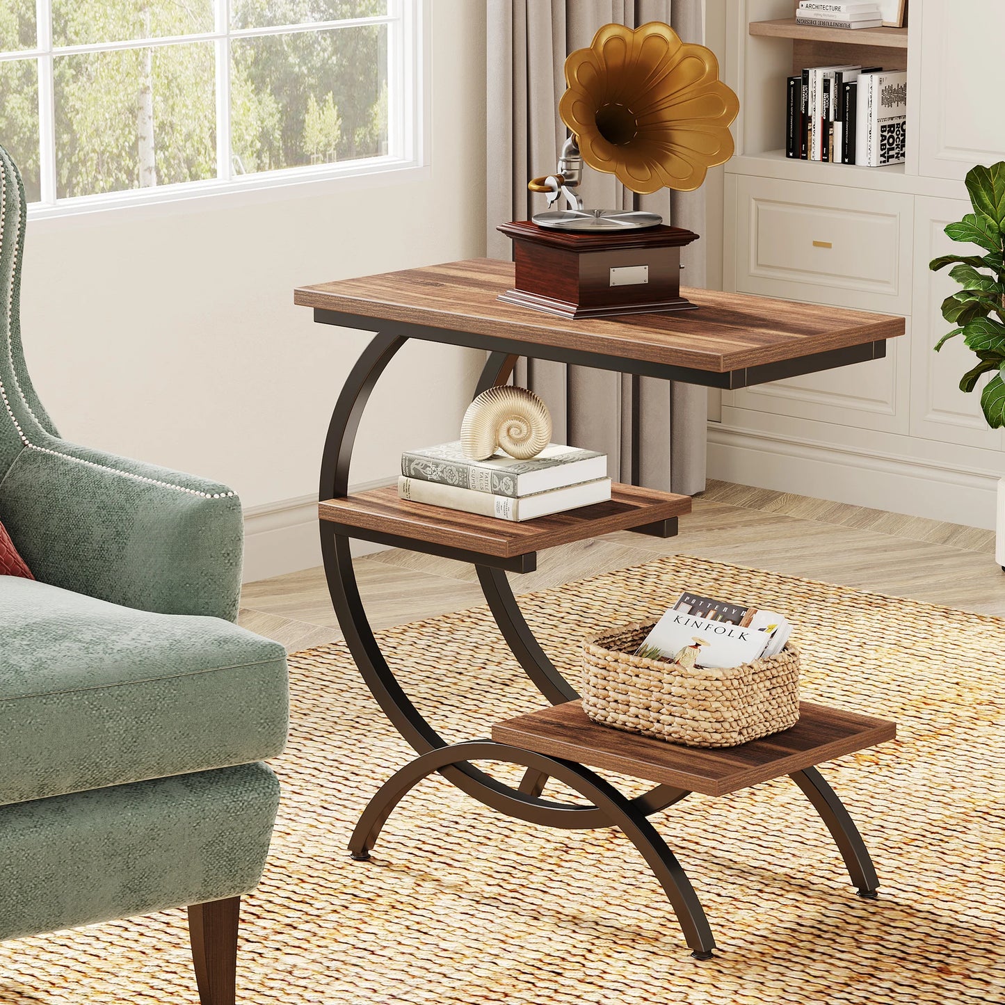 Tribesigns C-Shaped End Table for Living Room Metal Frame