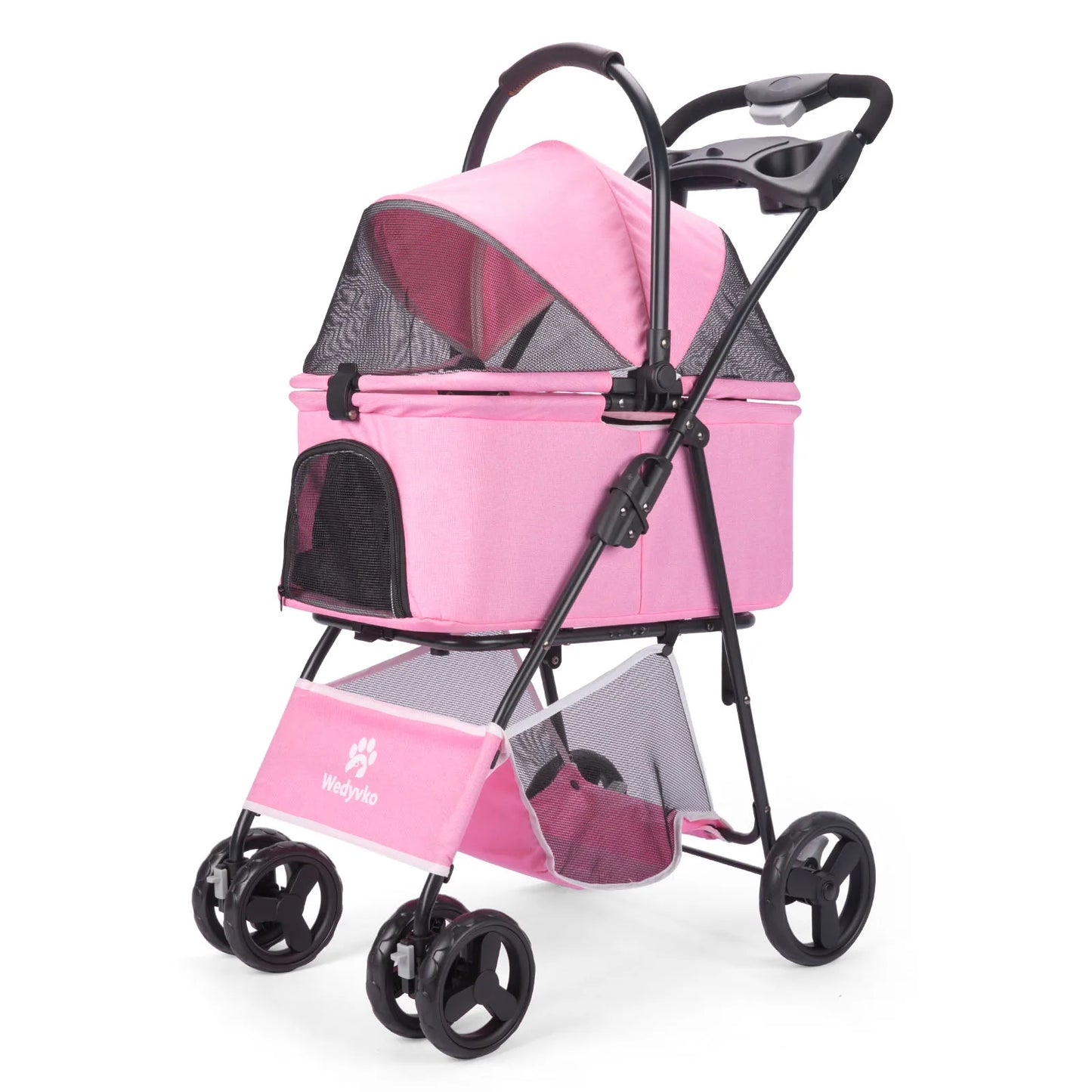 Compact Folding Pet Stroller With Removable Carrier For Dogs