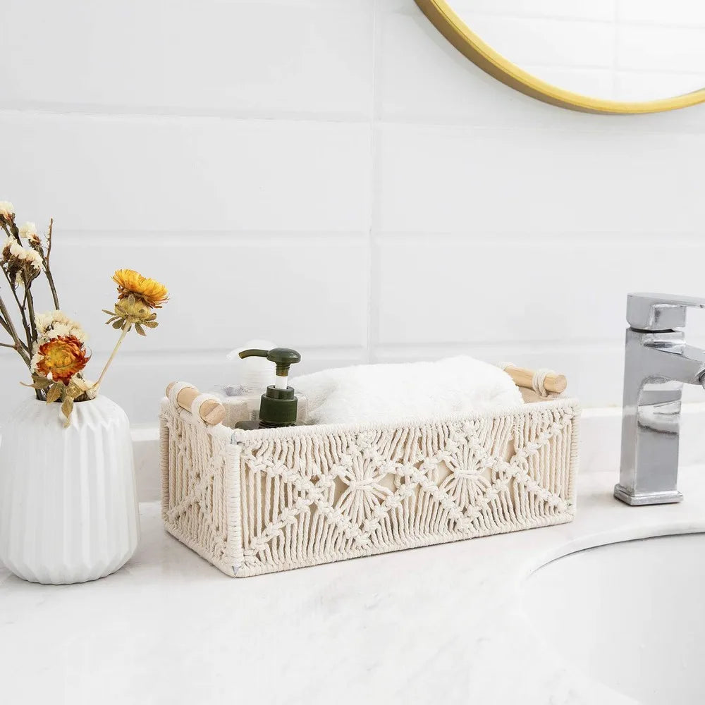 Macrame Hand Woven Storage Basket Boho Home Decor Organizer
