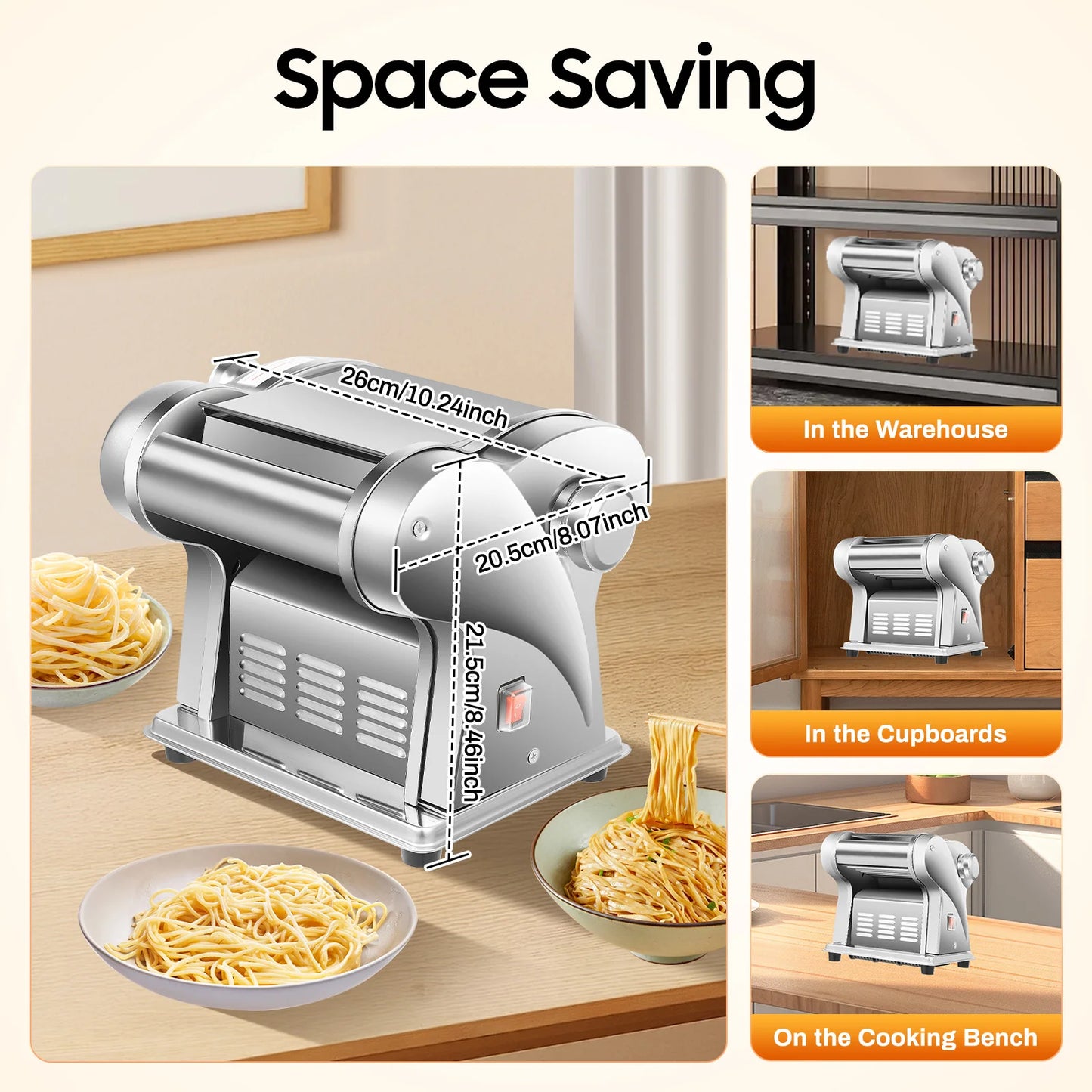 Electric Pasta Maker Machine With Stainless Steel Noodle Cutter