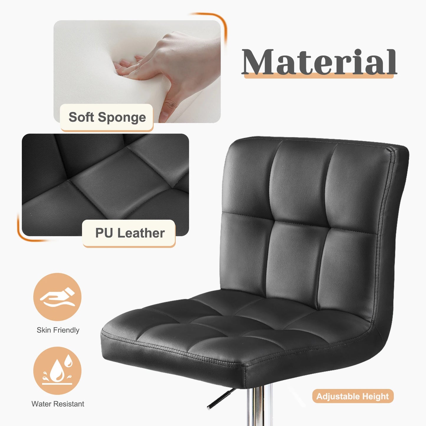 JHK PU Leather Bar Stools Featuring Padded Metal Backrest