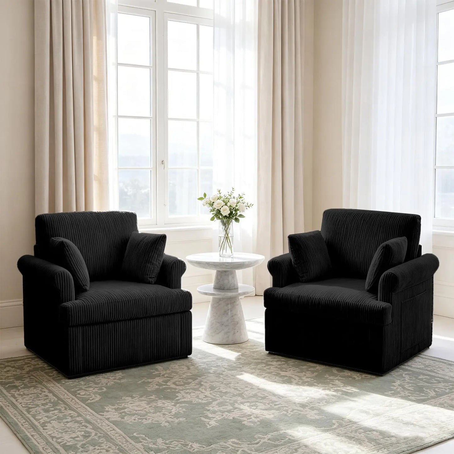 HiMISS 360 Swivel Barrel Armchair With Pillows And Storage Pockets