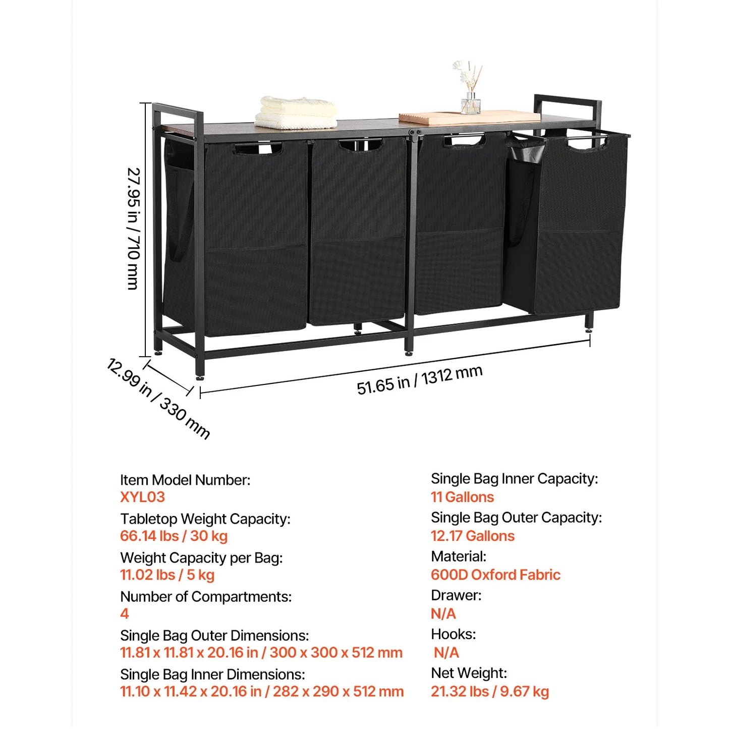 SucceBuy Dual Compartment Laundry Sorter Basket With Metal Frame