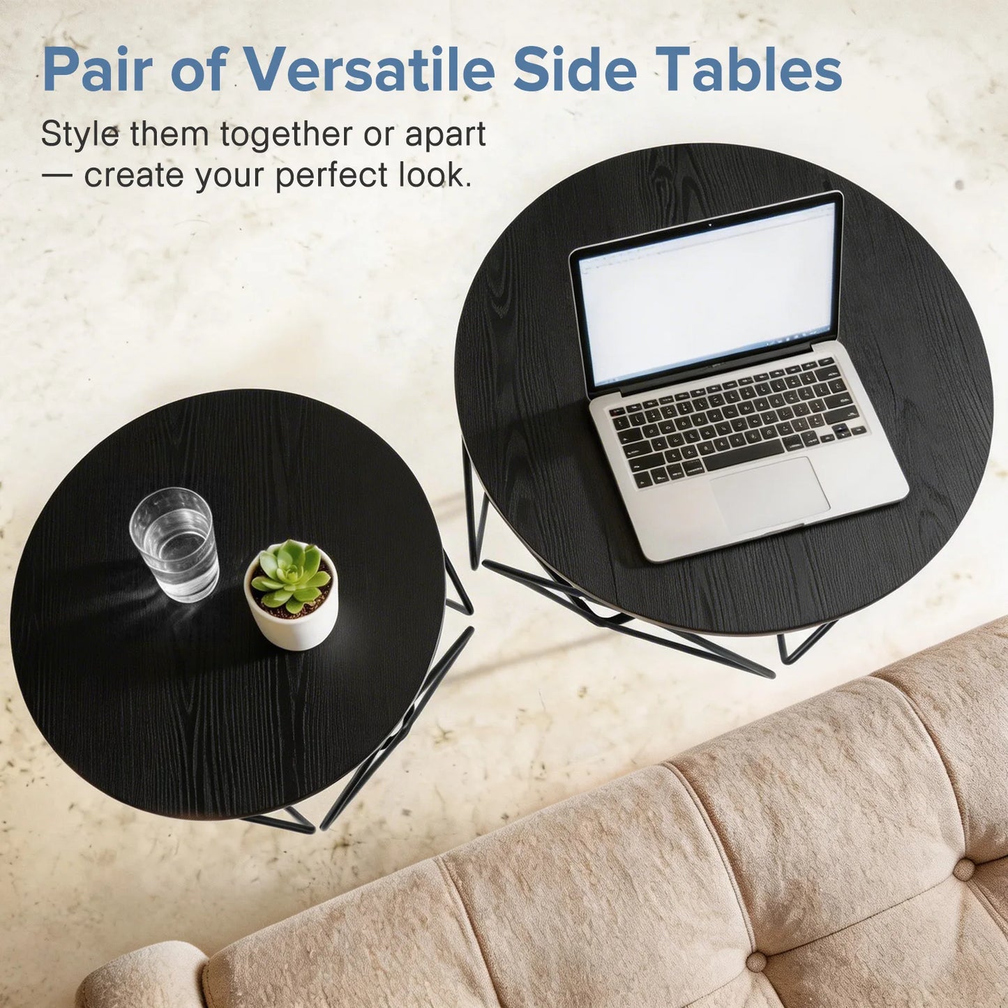 JHK Round Geometric Nested Coffee Table Set For Living Room