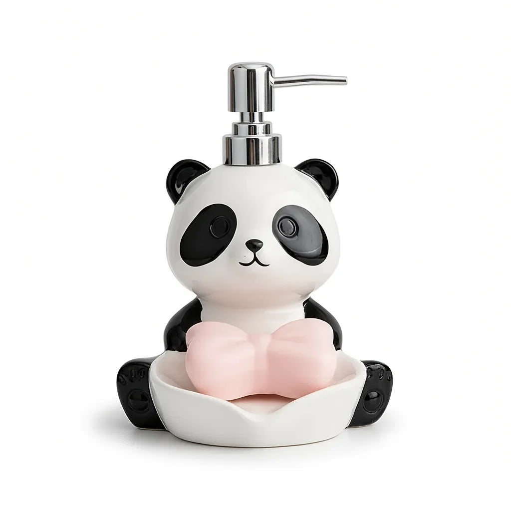 Ceramic Panda 2 In 1 Soap Dispenser Hand Sanitizer Tray