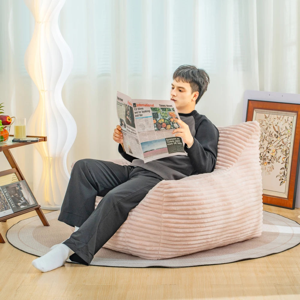 Corduroy Bean Bag Chair With Armrests Comfortable Foam Lounge Sofa