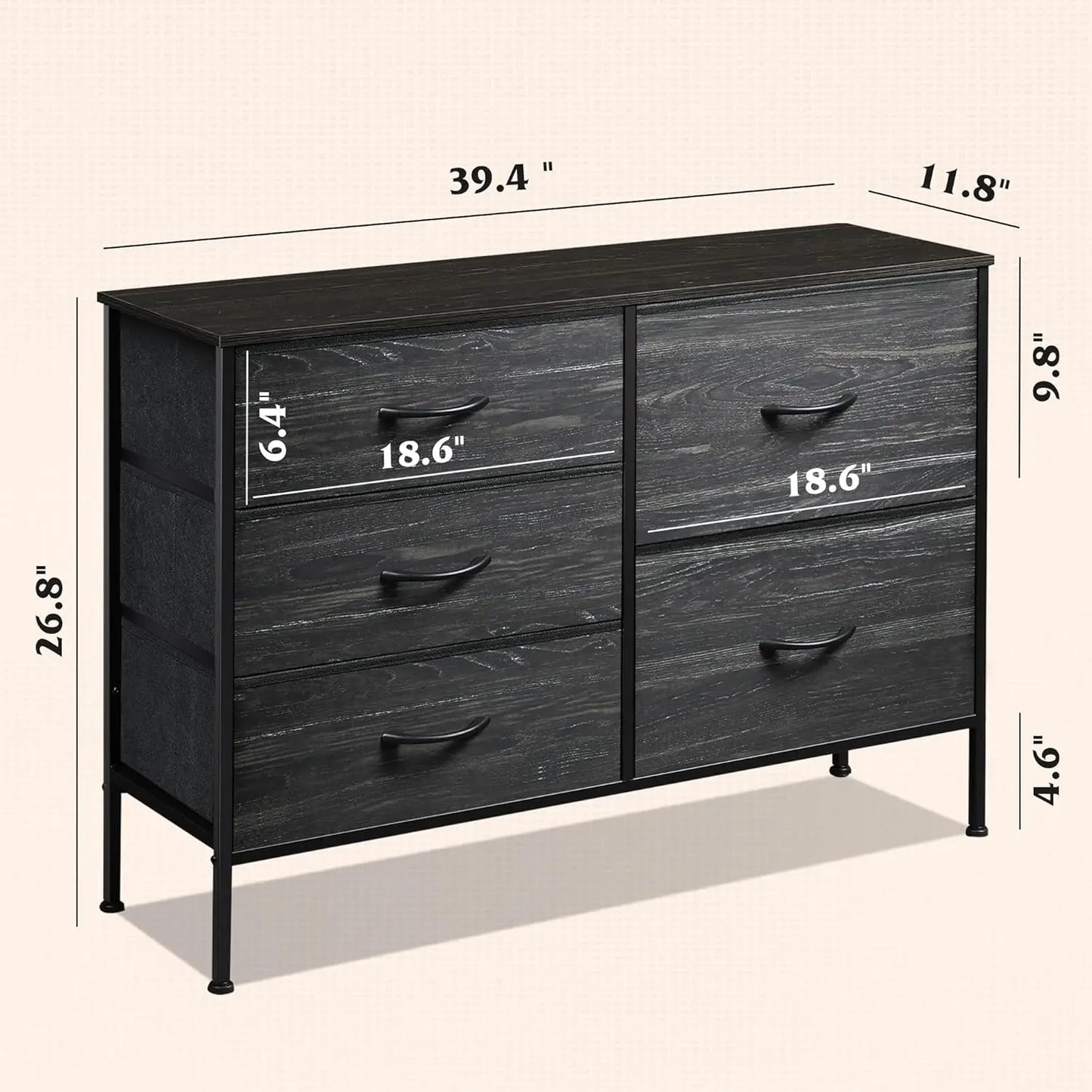 JHK Modern Fabric Storage Dresser With Five Metal Drawers