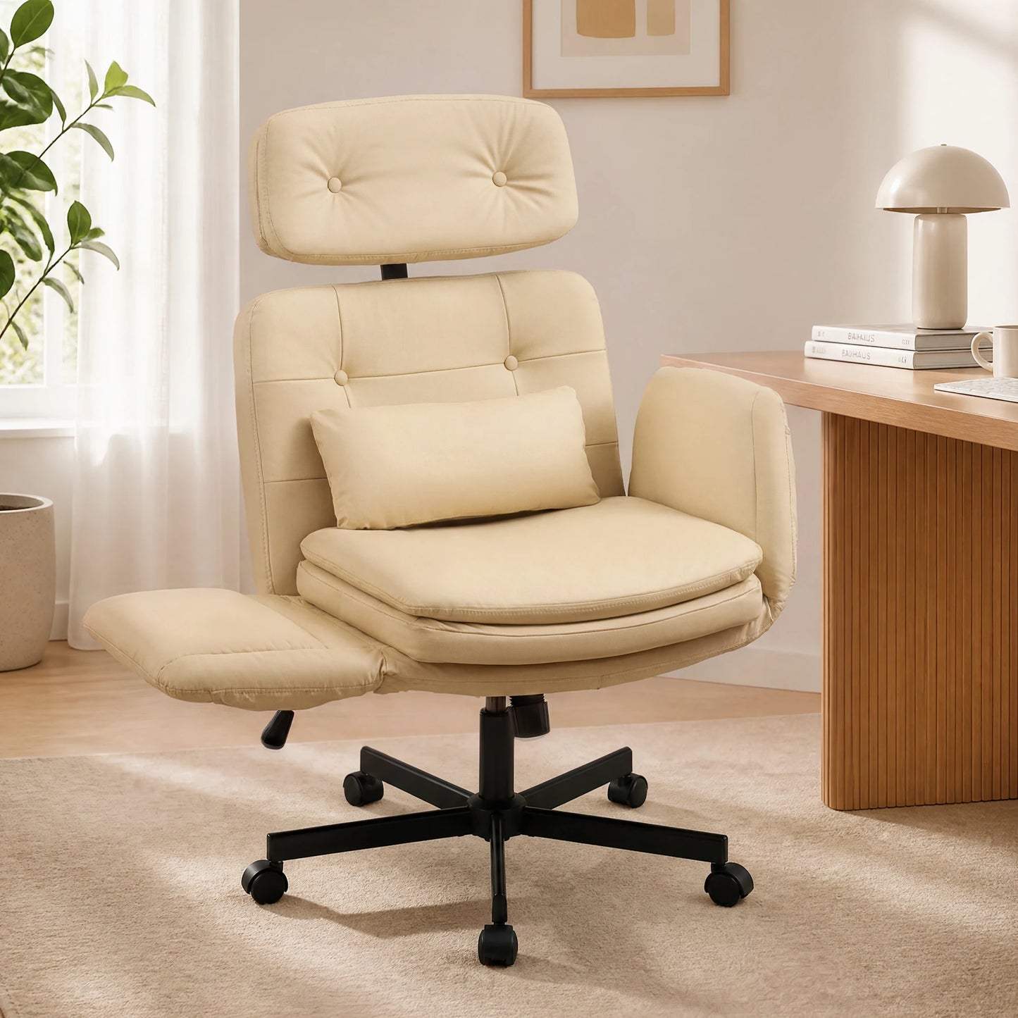 TCGBKAF Ergonomic PU Leather Criss Cross Swivel Office Chair