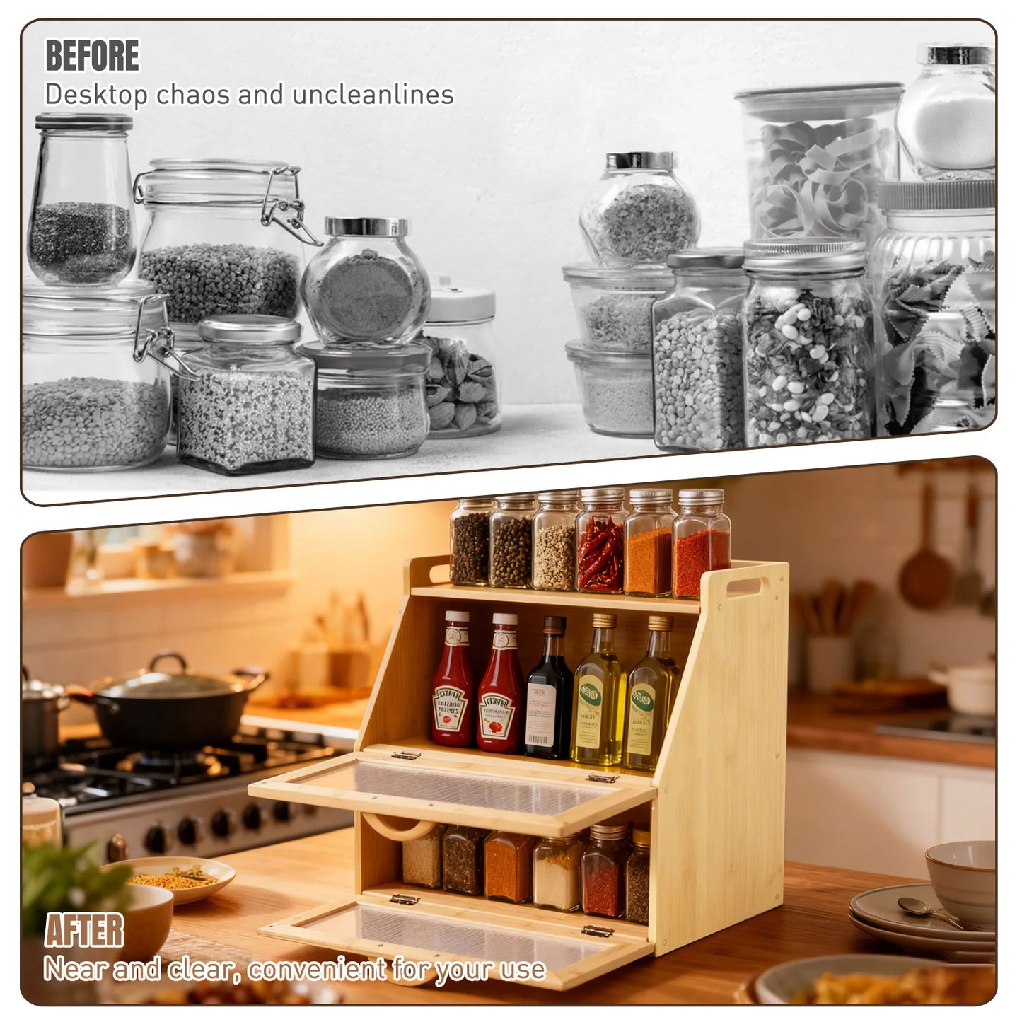 Double Layer Wooden Bread Storage Box For Kitchen Countertop