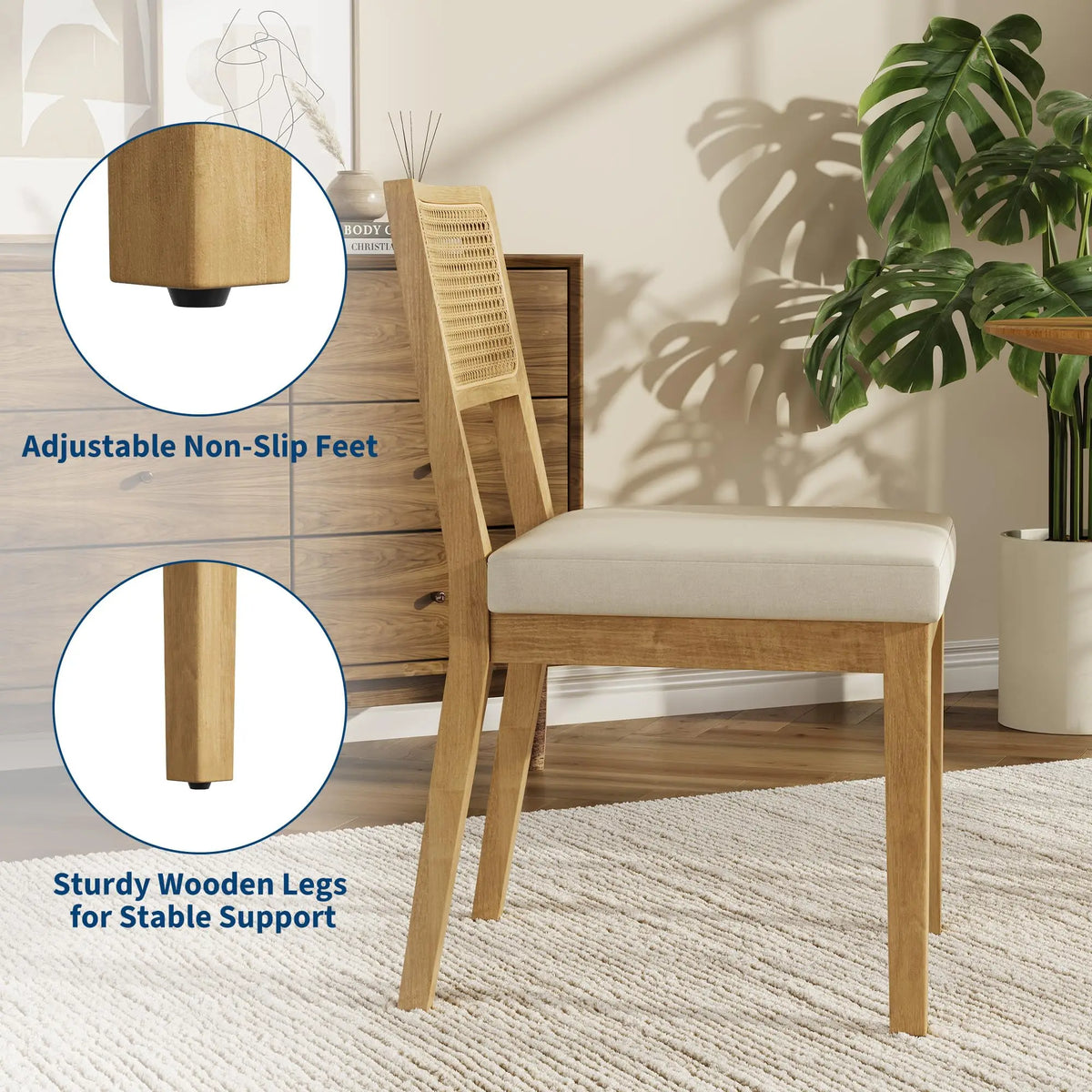 HiMISS French Country Rattan Dining Chairs With Upholstered Curved Backs