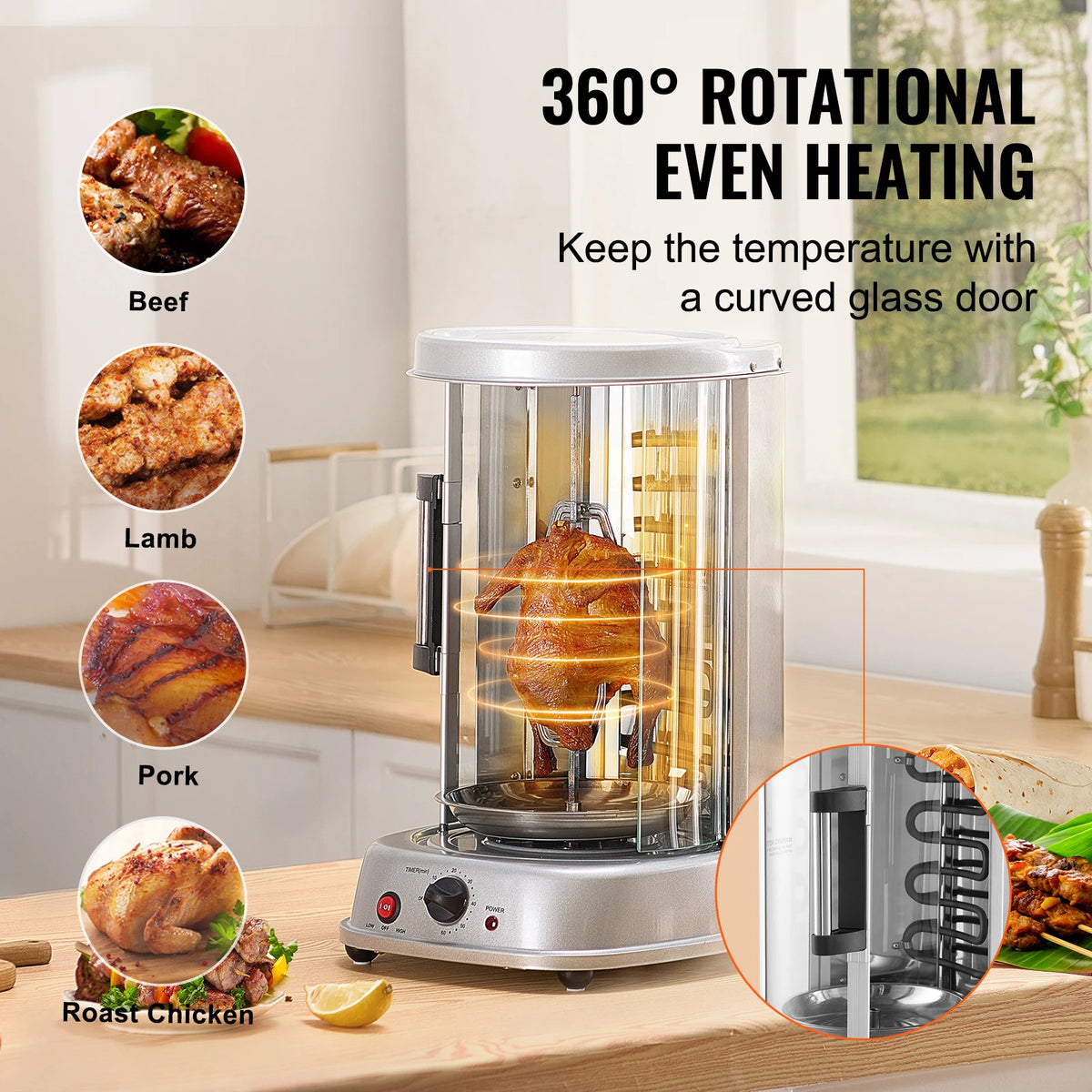 SucceBuy Electric Vertical Shawarma Grill With Rotisserie Cooker