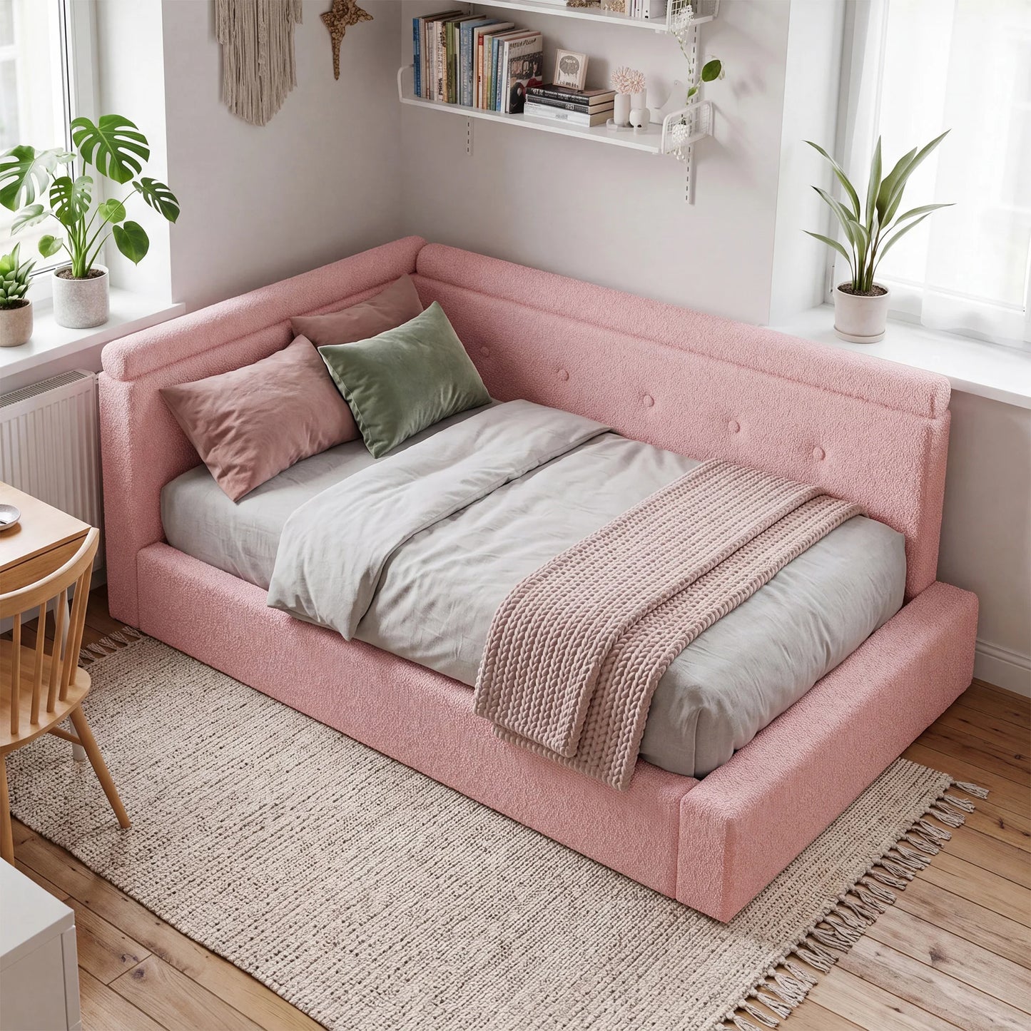 EnHomee L-Shaped Cloud Platform Bed Frame With Foam Padding