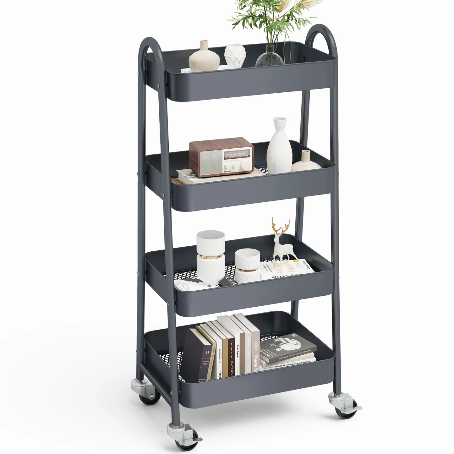 JHK Durable Metal Kitchen Storage Cart With Lockable Wheels