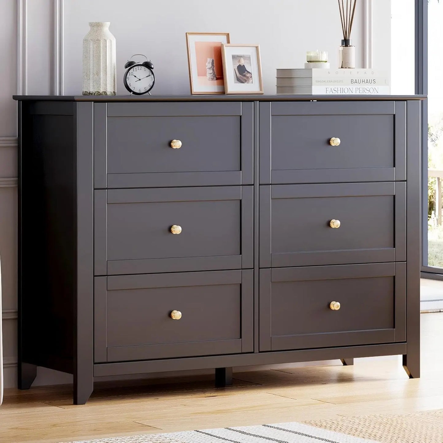 Modern Solid Wood Six Drawer Dresser Bedroom Living Room Cabinet