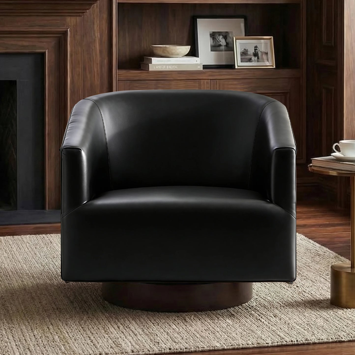 Kerdom Modern Wooden Barrel Accent Chair With Swivel Base