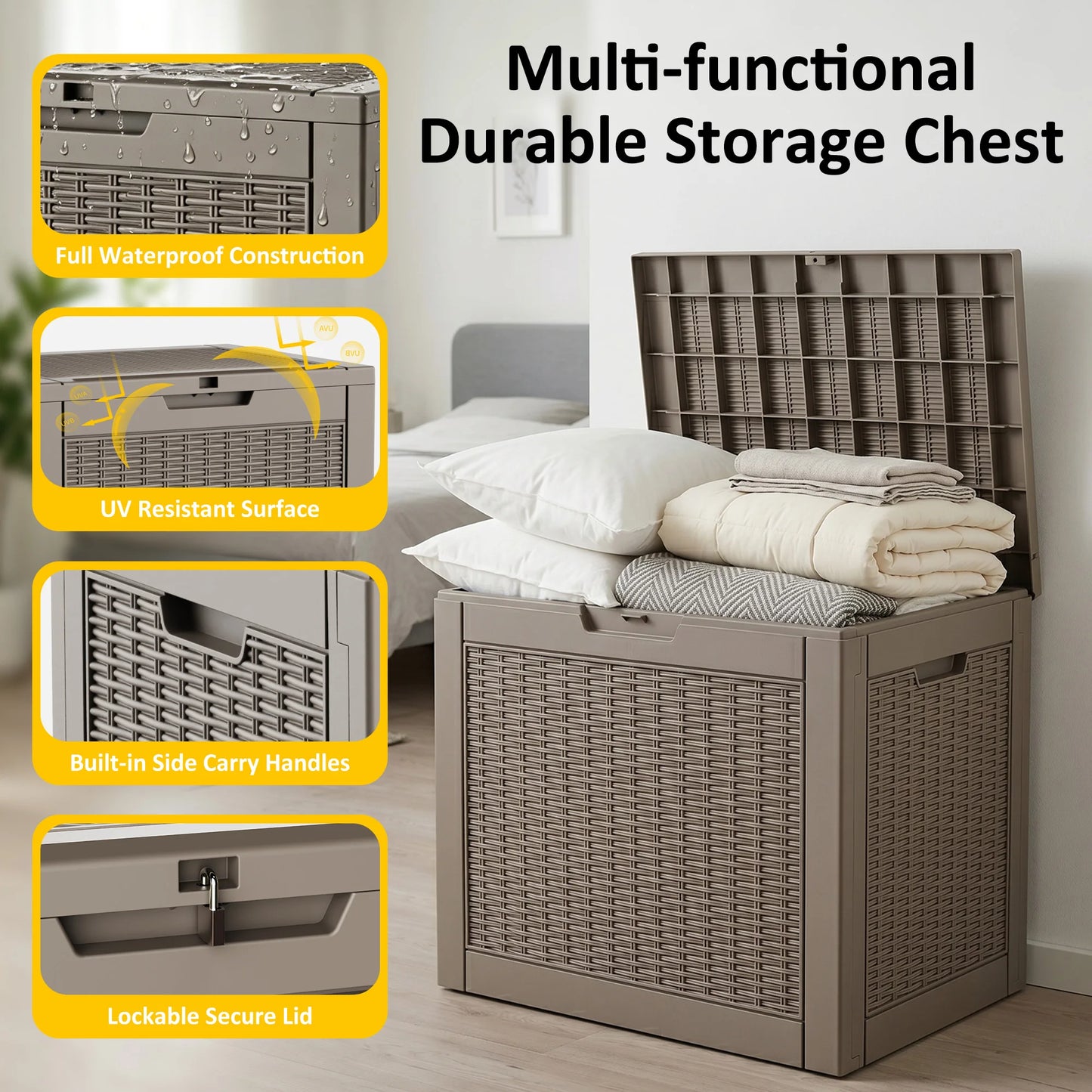 Weatherproof Rattan Textured Resin Outdoor Deck Storage Chest