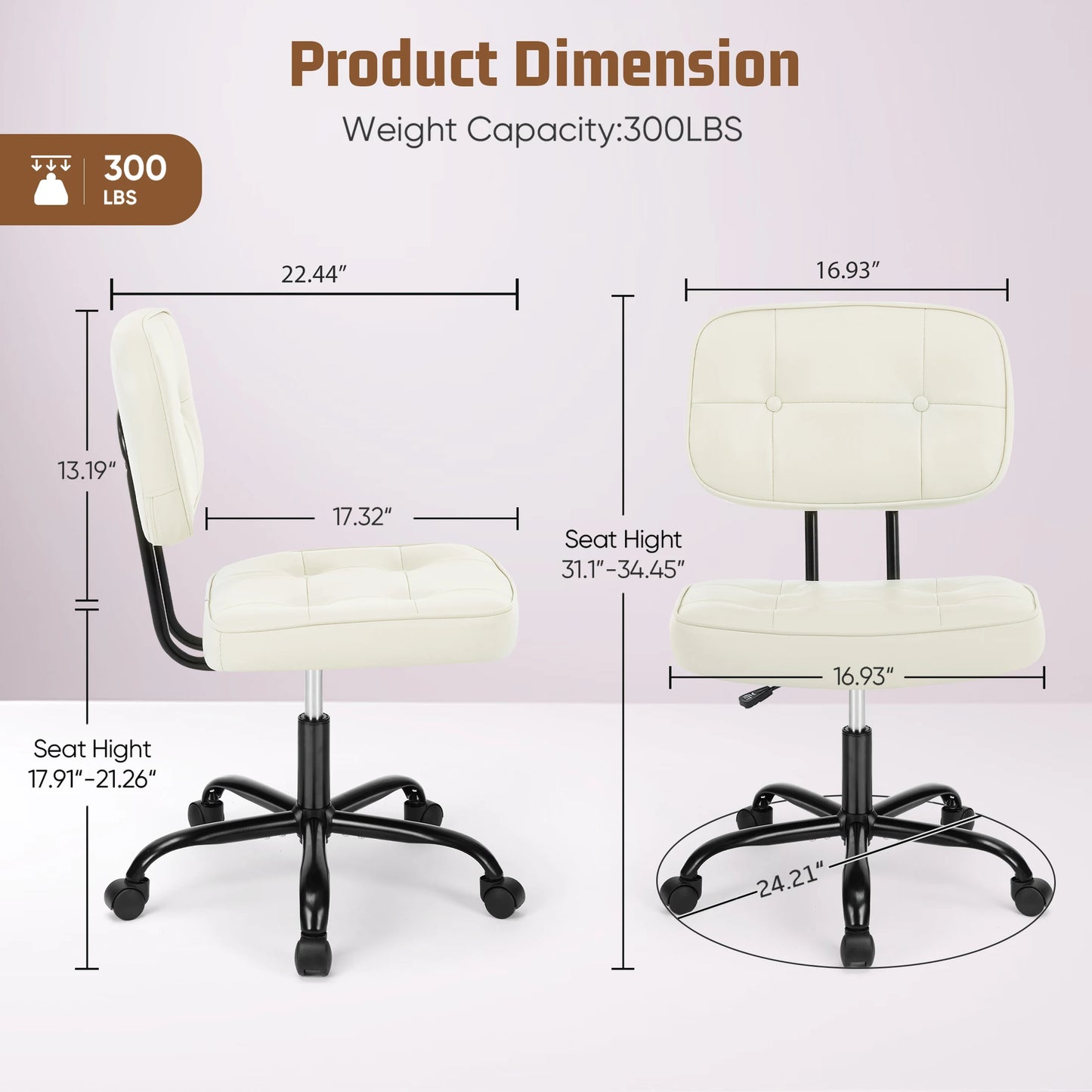 JHK Armless PU Leather Ergonomic Office Chair With Lumbar Support