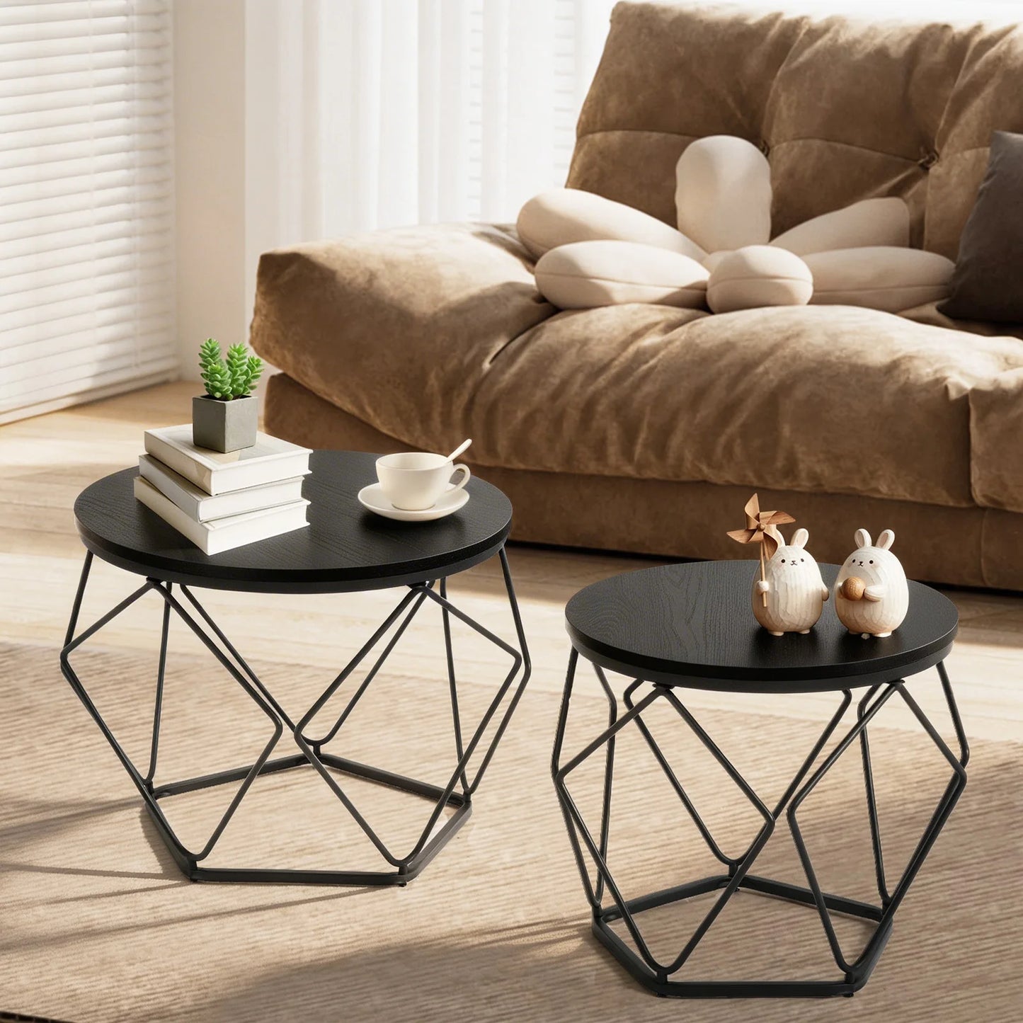 JHK Round Geometric Nested Coffee Table Set For Living Room