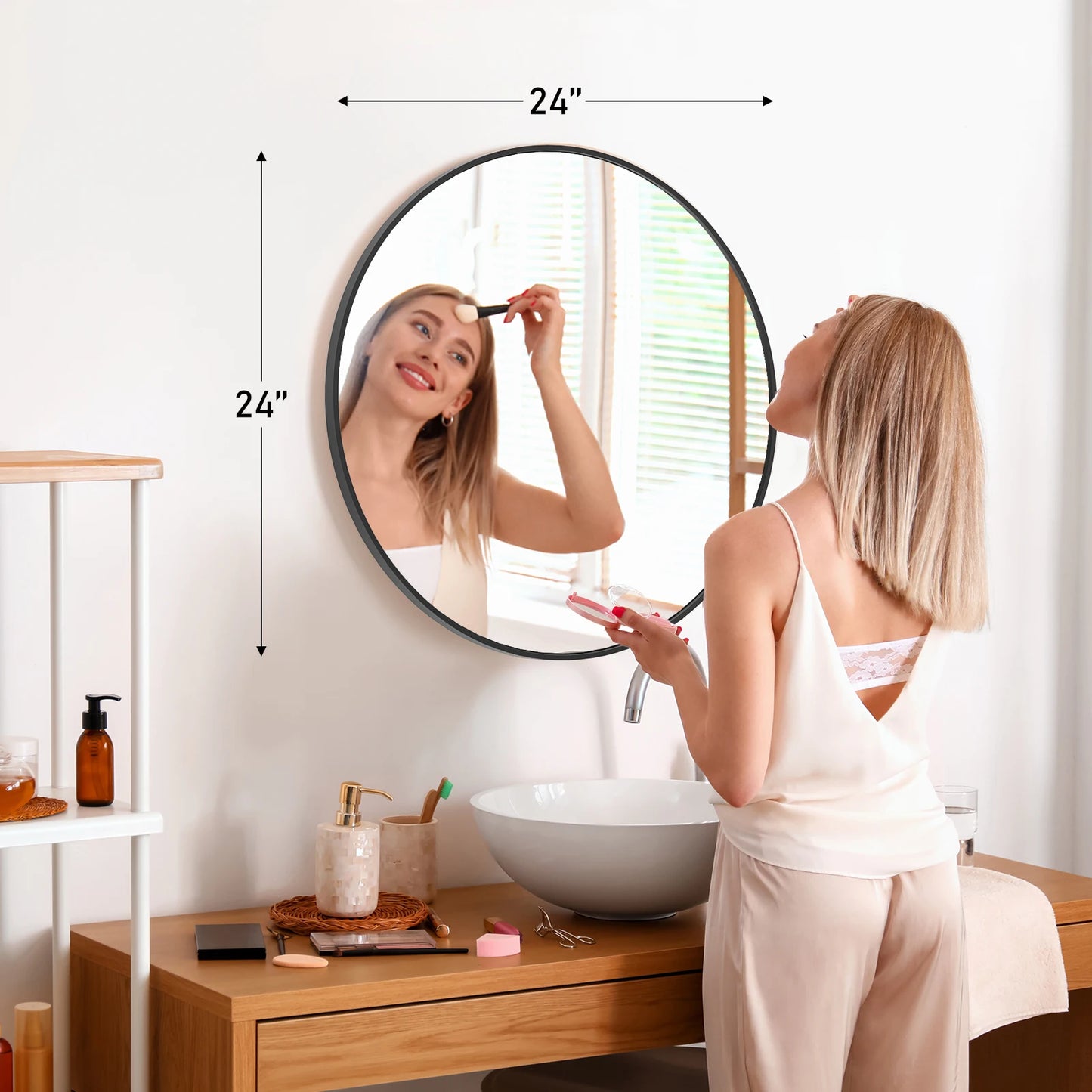JHK Modern Round Vanity Mirror Metal Frame For Home Decor