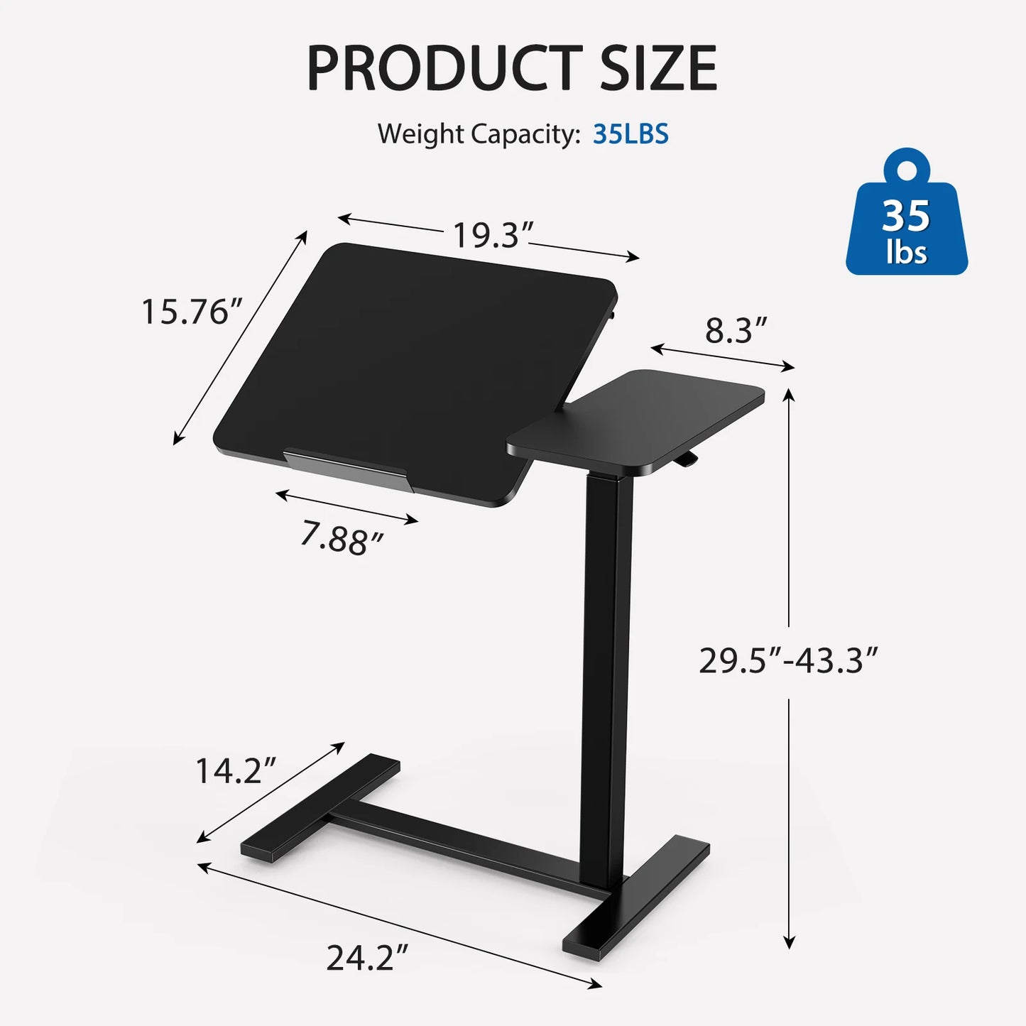 JHK Adjustable Height Overbed Desk With Tilt Top And Wheels