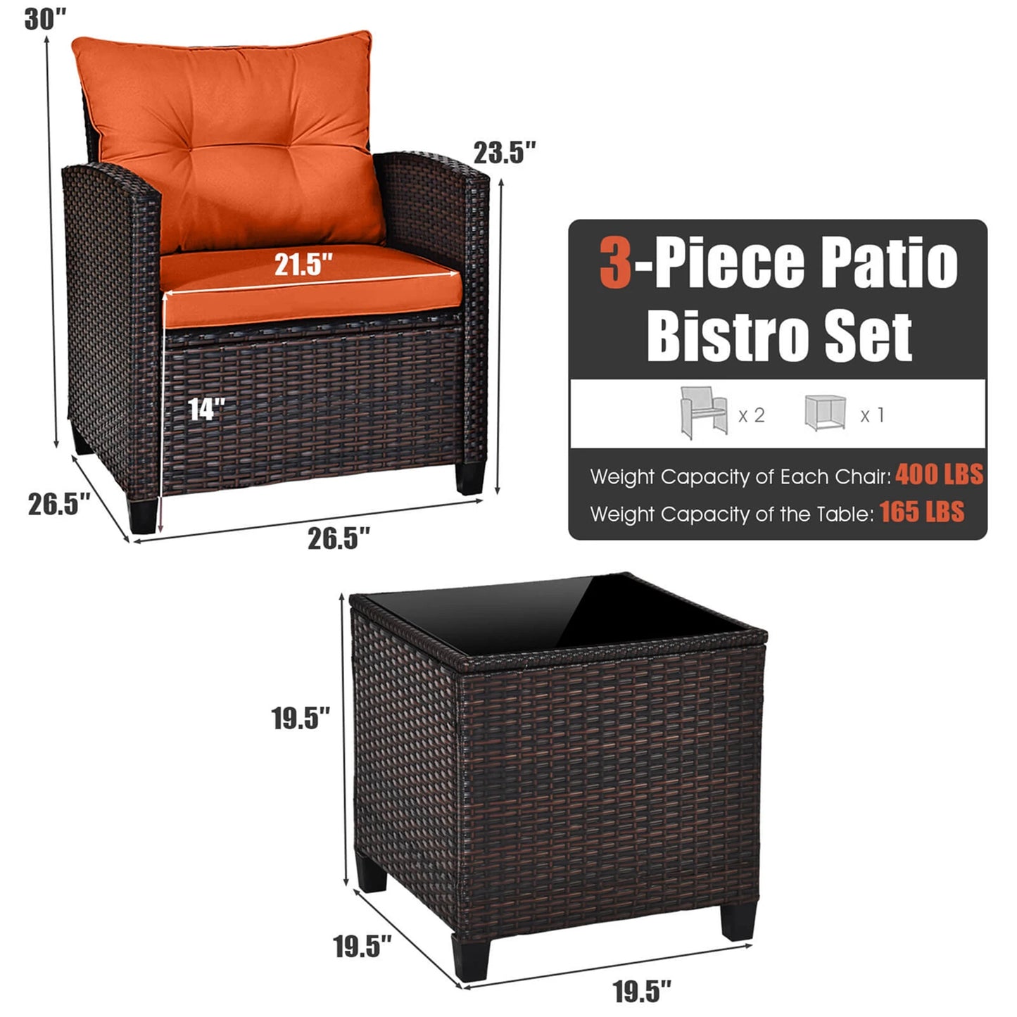 Homasis Outdoor Rattan Furniture Cushioned Conversation Set