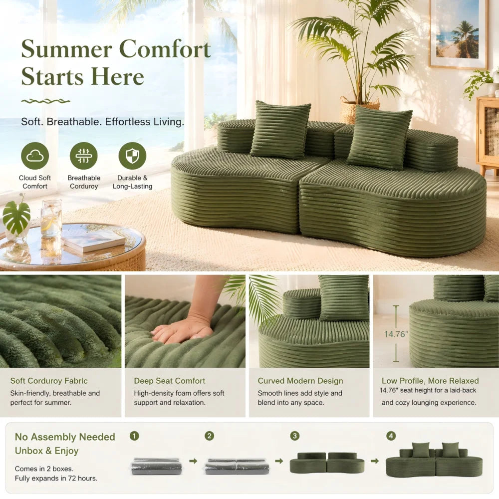 Fully Compressed Corduroy Cloud Couch With Lumbar Pillows For Home