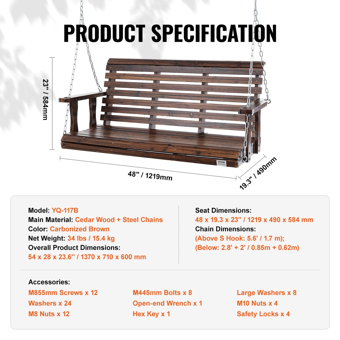 SucceBuy Cedar Wood Porch Swing For Outdoor Patio Bench