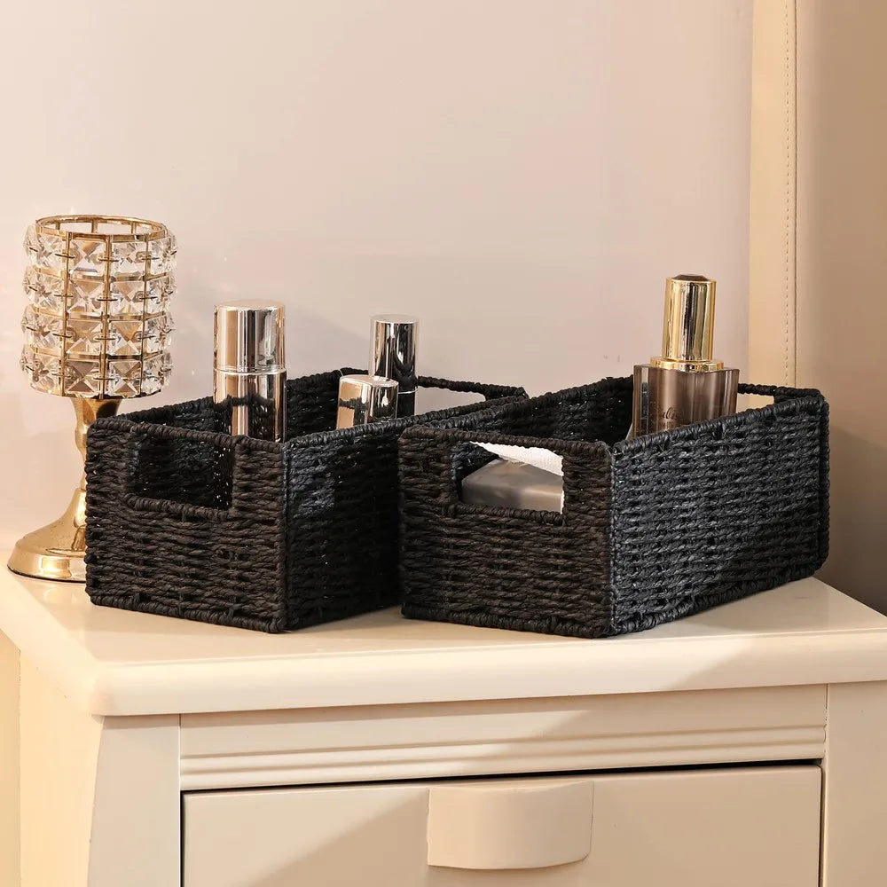 Foldable Paper Rope Wicker Storage Baskets Decorative Organizer