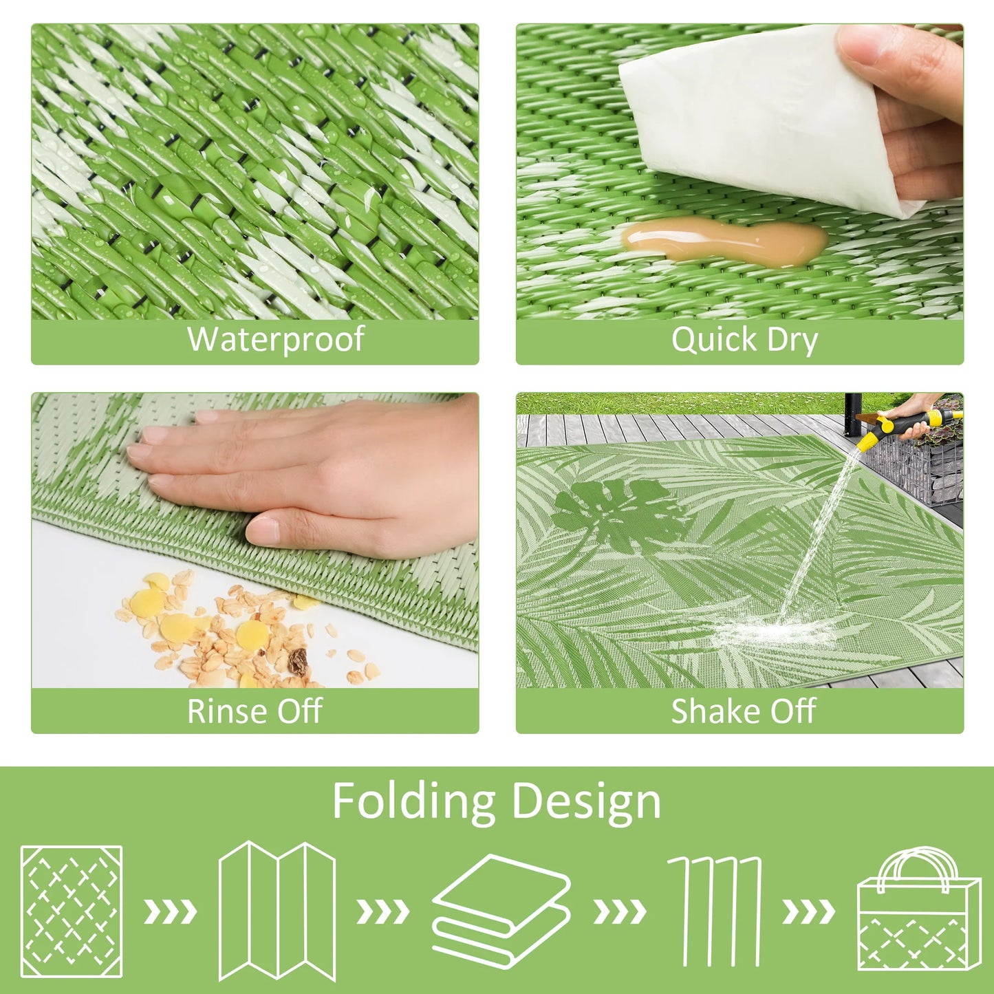 Leaves Pattern Recycled Plastic Straw Outdoor Rope Rug For Patio