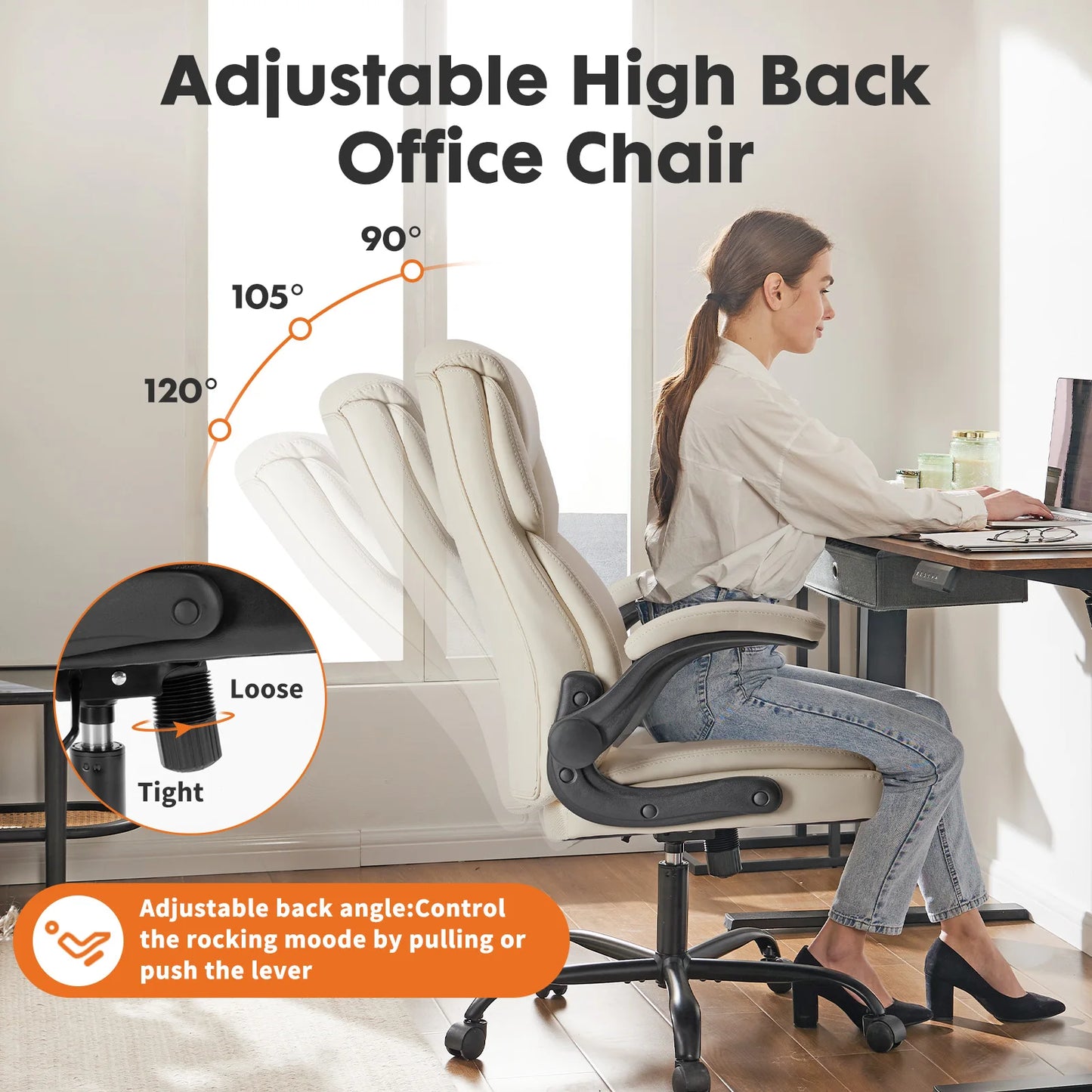 JHK Ergonomic Heavy Duty Office Chair Adjustable Flip Up Arms