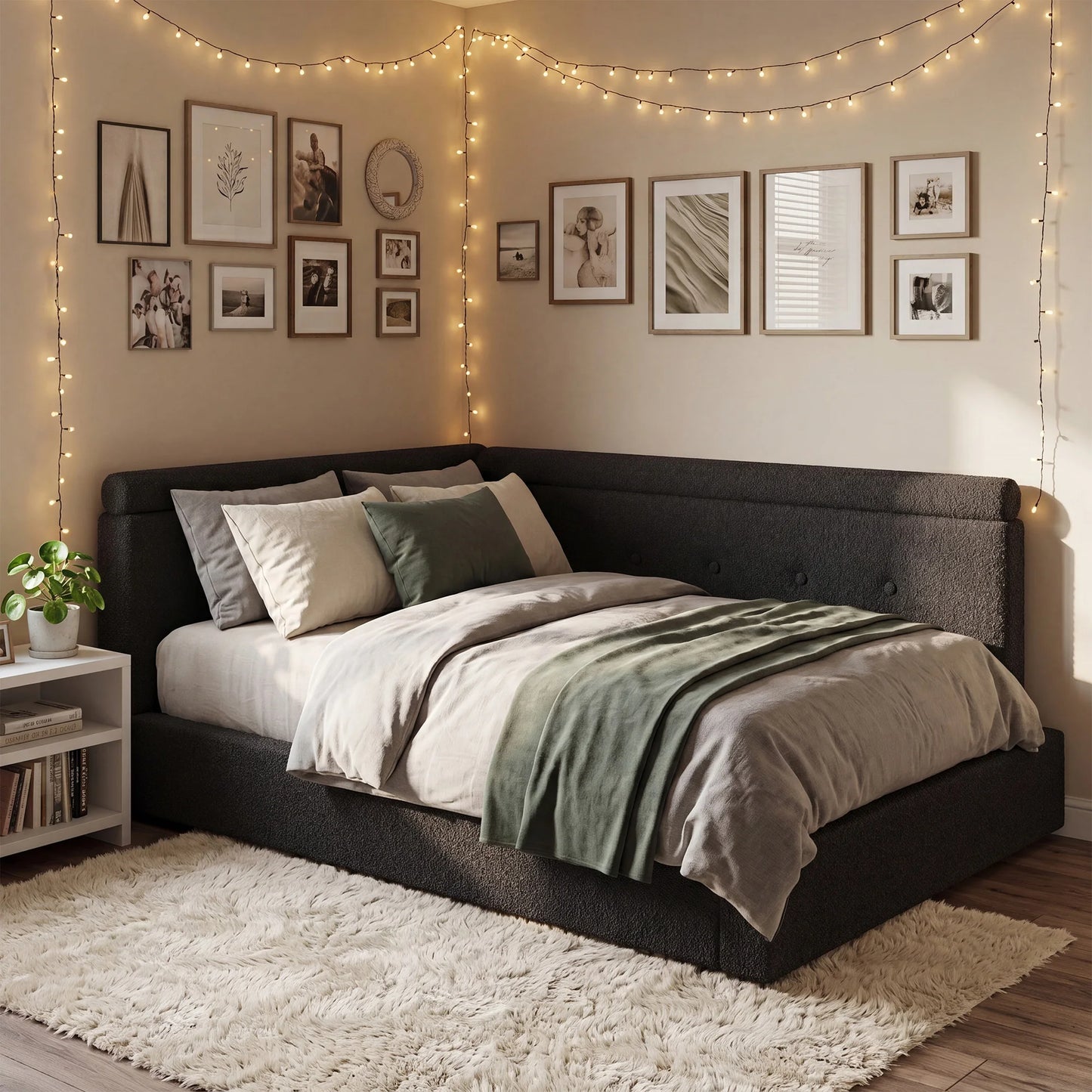 EnHomee L-Shaped Cloud Platform Bed Frame With Foam Padding