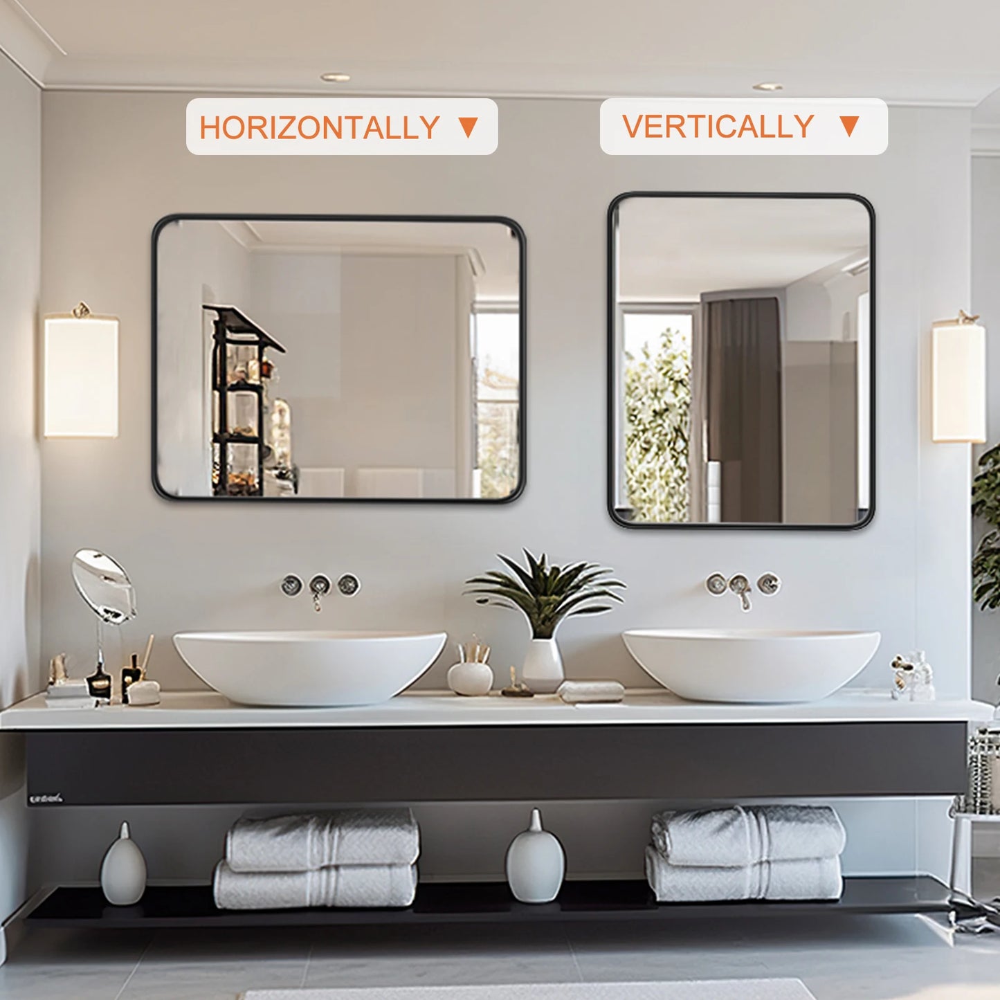 JHK Matte Metal Framed Bathroom Mirror With Tempered Glass