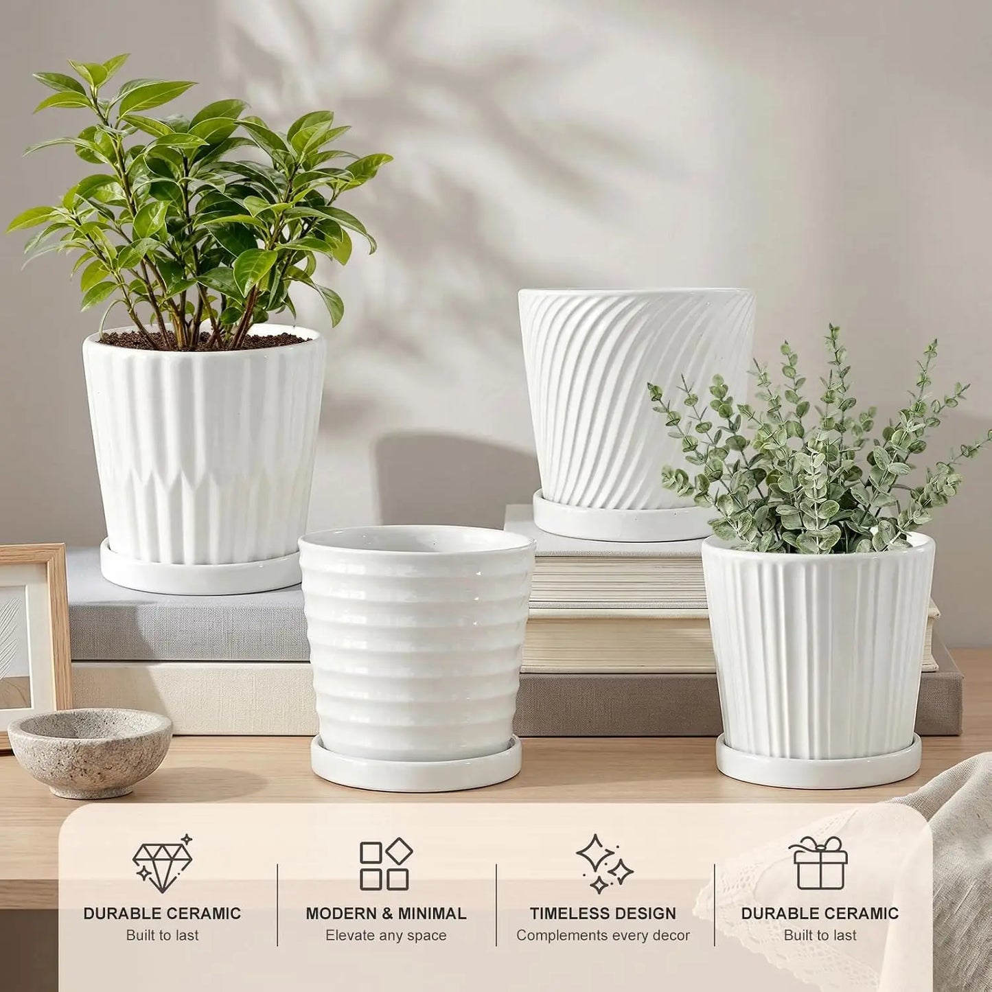 Quality Ceramic Plant Pots With Drainage Holes And Saucers