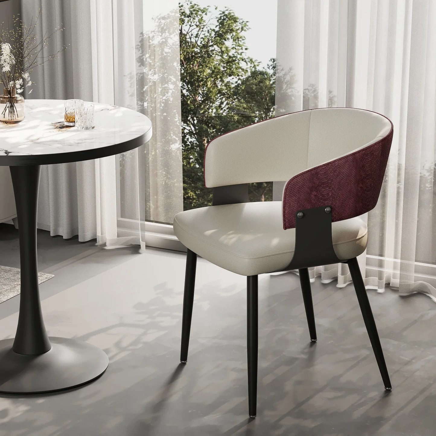 Stylish Upholstered Dining Chair With Padded Seat And Metal Frame