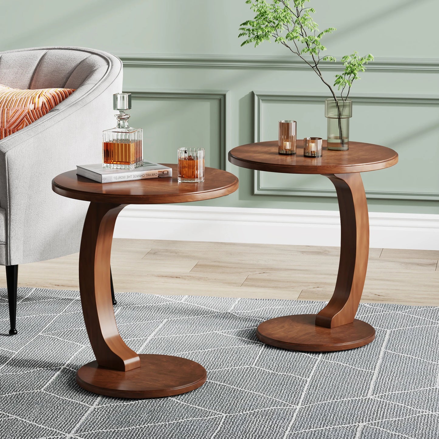 Tribesigns Round Wood Side Table Mid Century Modern Design