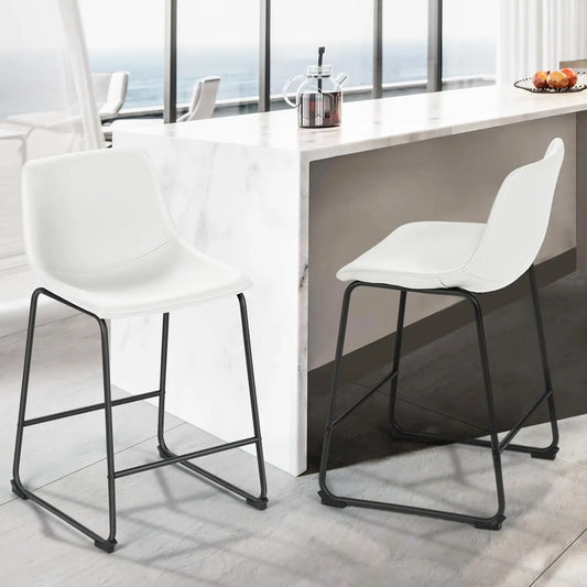 Modern PU Leather Counter Height Bar Stools With Metal Legs